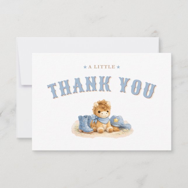 Tarjeta De Agradecimiento A Little Cowboy Baby Boy Shower Thank You (Anverso)