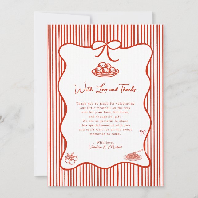 Tarjeta De Agradecimiento A Little Meatball is on the Way Doodle Baby Shower (Anverso)