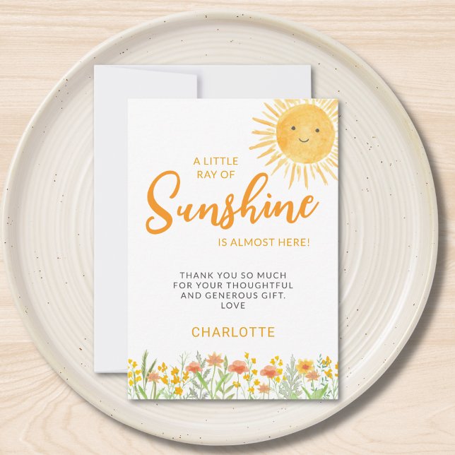 Tarjeta De Agradecimiento A Little Ray Of Sunshine Baby Shower (Subido por el creador)
