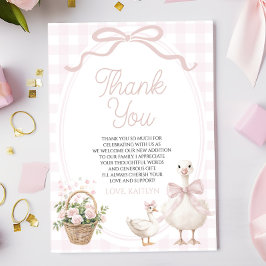 Tarjeta De Agradecimiento A Little Silly Goose Pink Bow Floral Baby Shower