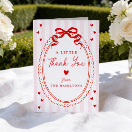Tarjeta De Agradecimiento A Little Sweetheart Pink and Red Bow Baby Shower