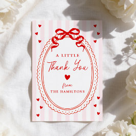 Tarjeta De Agradecimiento A Little Sweetheart Pink and Red Bow Baby Shower