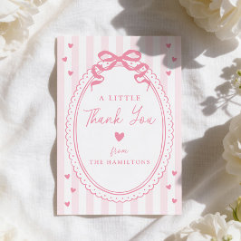 Tarjeta De Agradecimiento A Little Sweetheart Pink Bow Baby Shower