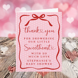 Tarjeta De Agradecimiento A Little Sweetheart Pink Red Bow Girl Baby Shower