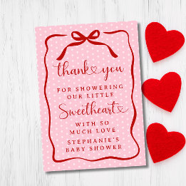 Tarjeta De Agradecimiento A Little Sweetheart Pink Red Bow Girl Baby Shower