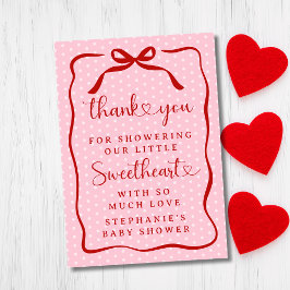Tarjeta De Agradecimiento A Little Sweetheart Pink Red Bow Girl Baby Shower