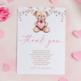Tarjeta De Agradecimiento A Little Sweetheart Pink Teddy Bear Baby Shower