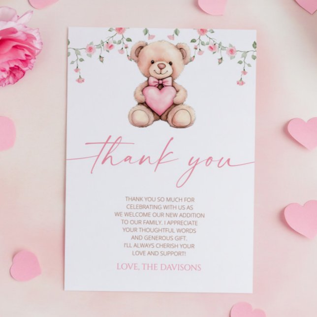 Tarjeta De Agradecimiento A Little Sweetheart Pink Teddy Bear Baby Shower (Subido por el creador)
