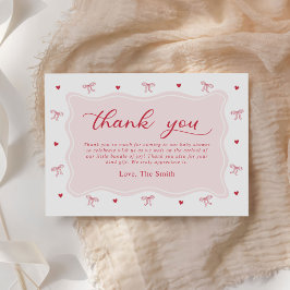 Tarjeta De Agradecimiento A Little Sweetheart Valentine Bow Baby Shower