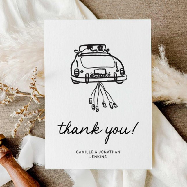 Tarjeta de agradecimiento a los Bodas blancos y ne (Modern Simple Black and White Wedding Thank you card with message)