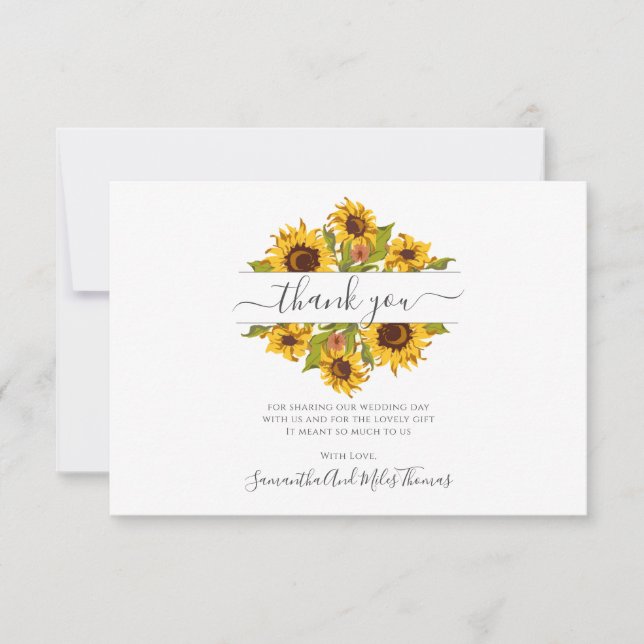 Tarjeta de agradecimiento a los Bodas de girasoles (Anverso)