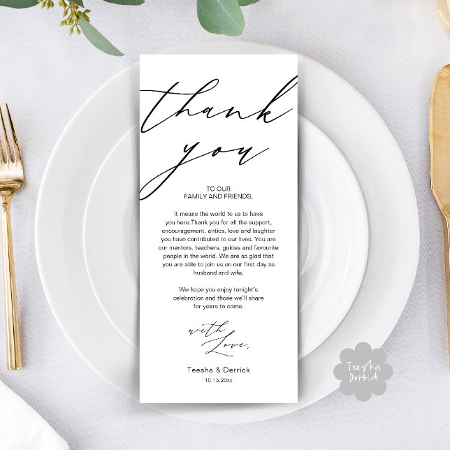Tarjeta de agradecimiento a los Bodas de la cena (Modern Wedding Rehearsal Dinner Thank You Card in Black and white)
