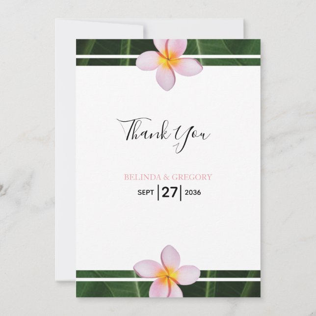 Tarjeta de agradecimiento a los Bodas de Plumeria  (Reverso)