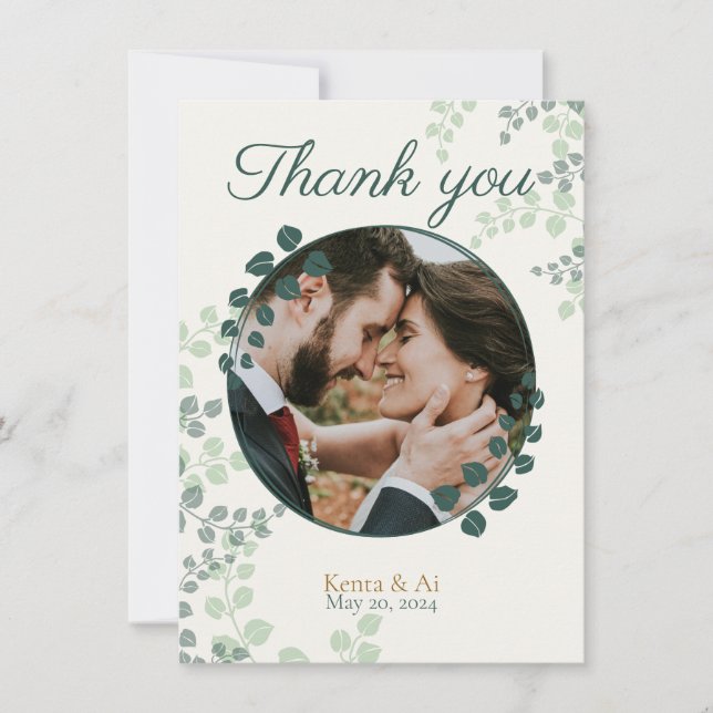 Tarjeta de agradecimiento a los Bodas de verde y m (Anverso)
