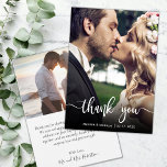 Tarjeta de agradecimiento a los Bodas fletados a m<br><div class="desc">Tarjeta De Agradecimiento A Los Bodas De Mano Moderna. Modern Stylish boda gracias a la plantilla de postcard que incluye una foto vertical completa en el frente con el texto superpuesto "Gracias" en una letra manuscrita de tipografía escrita a mano en blanco en la imagen. Personalice el nombre personalizado y...</div>