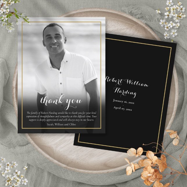 Tarjeta de agradecimiento a los funerales blancos  (Funeral Black and White Photo Thank You Card)