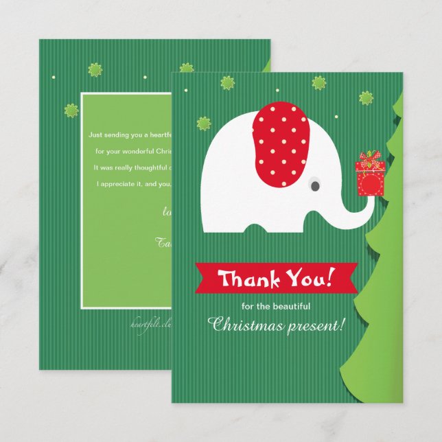 Tarjeta de agradecimiento a los Navidades elefante (Anverso / Reverso)