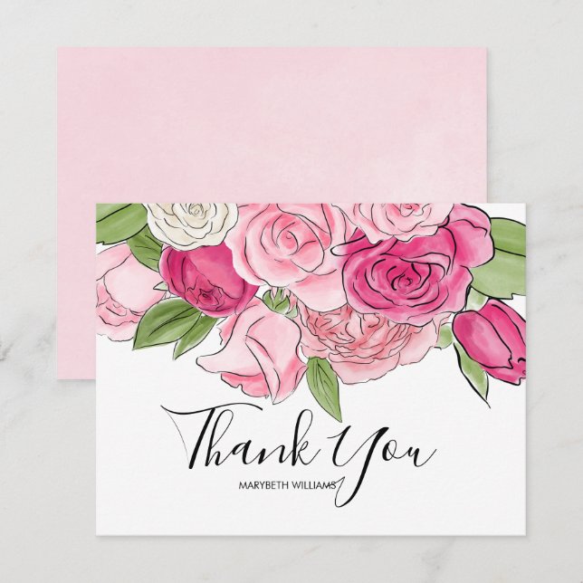 Tarjeta de agradecimiento a los Rosas de color ros (Anverso / Reverso)
