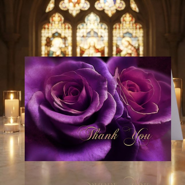 Tarjeta de agradecimiento a los Rosas púrpura (Sympathy greeting or note card to say Thank You)