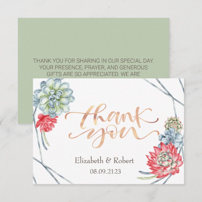 Tarjeta de agradecimiento a los suculentos rojos d (Anverso / Reverso)