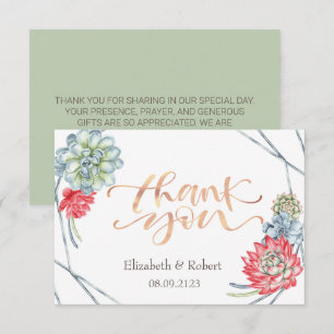 Tarjeta de agradecimiento a los suculentos rojos d