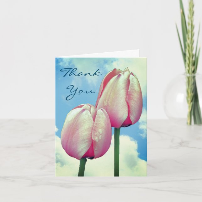 Tarjeta de agradecimiento a los tulipanes rosados  (Anverso)