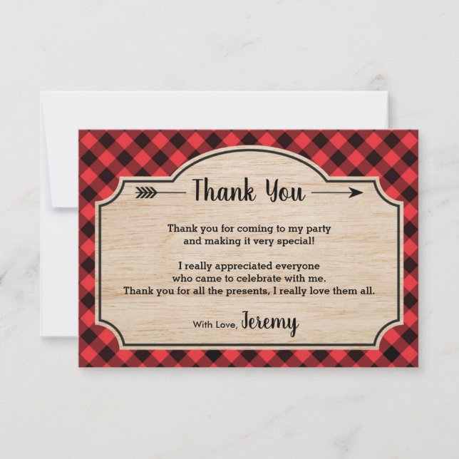 Tarjeta de agradecimiento a Lumberjack Boy Birday  (Anverso)