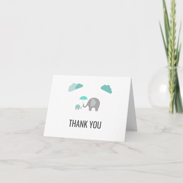 Tarjeta de agradecimiento a mamá bebé elefante con (Anverso)