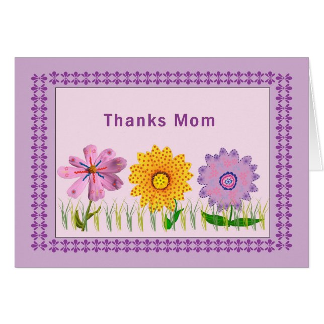 Tarjeta de agradecimiento a Mamá con flores decora (Anverso (Horizontal))