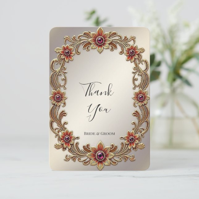 Tarjeta de agradecimiento a marco floral dorado co (Anverso de pie)