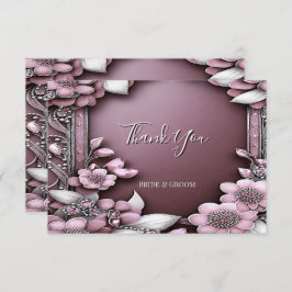 Tarjeta de agradecimiento a marco floral rosa