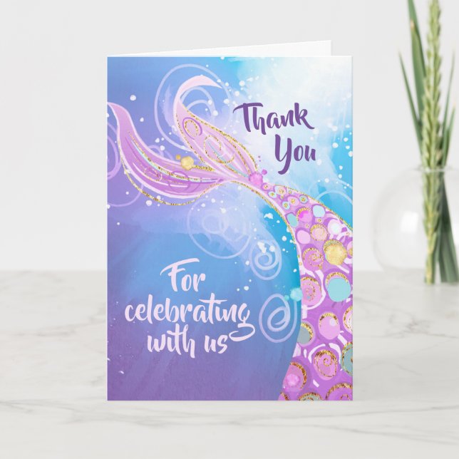 Tarjeta de agradecimiento a Mermaid Birday Party B (Anverso)