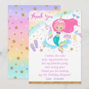 Tarjeta de agradecimiento a Mermaid & Unicorn