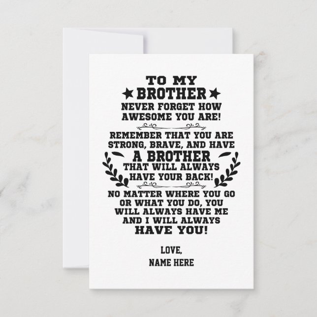 Tarjeta De Agradecimiento A mi hermano regalo de hermano con nombre personal (Anverso)