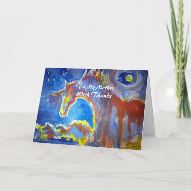 Tarjeta De Agradecimiento A Mi Madre, Con Gracias - Diseño De Caballo Salvaj (Anverso)