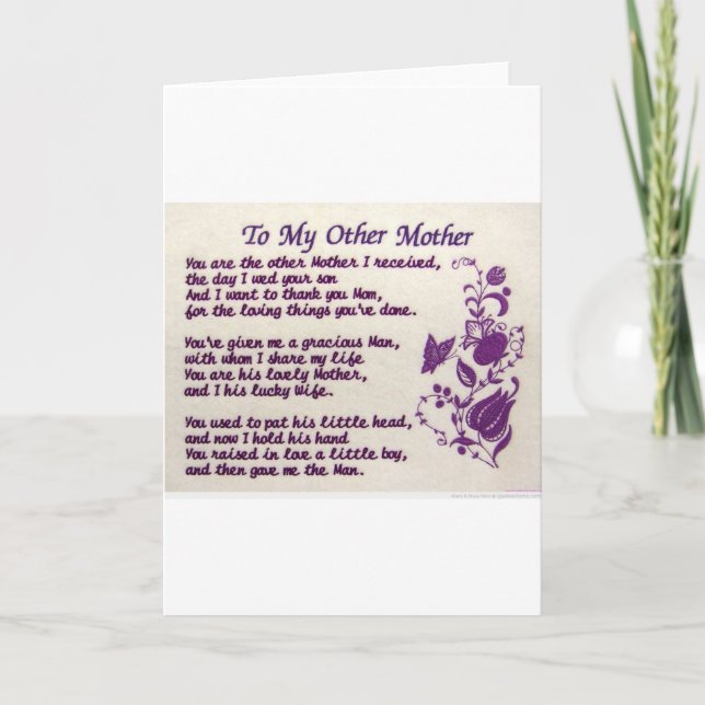 Tarjeta De Agradecimiento A Mi Otra Madre; Gracias (Anverso)