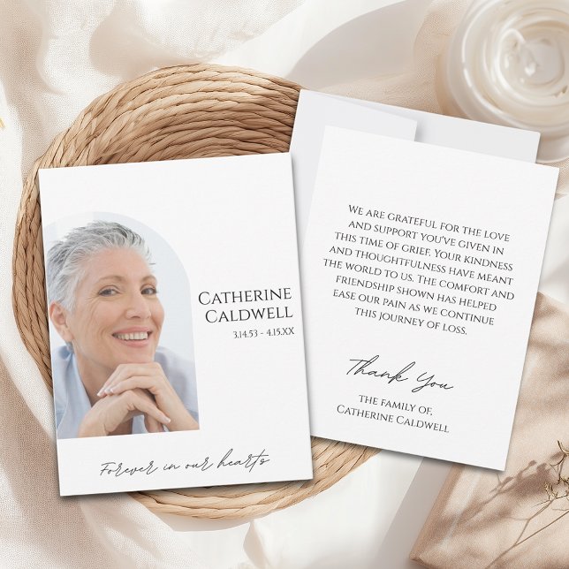 Tarjeta de agradecimiento a monumento conmemorativ (Minimalist Arch Photo Memorial Thank You Card
)