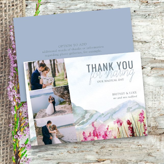 Tarjeta de agradecimiento a Mountain Meadow Boda P (3 Photo Wedding thank you cards from Mountain Meadow collection)