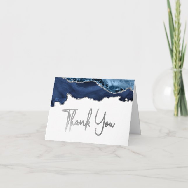 Tarjeta de agradecimiento a Navy Blue Agate Silver (Anverso)