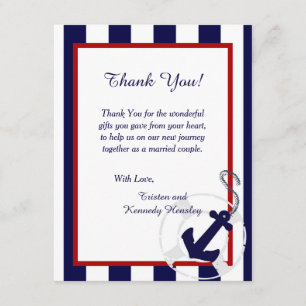 Tarjeta de agradecimiento a Navy Blue Anchor 4x5 F