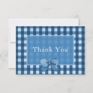 Tarjeta de agradecimiento a Navy Blue Bow Gingham