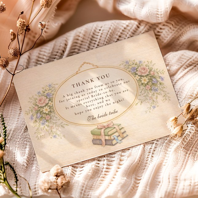 Tarjeta De Agradecimiento A New Chapter Floral Books Bridal Shower (Subido por el creador)