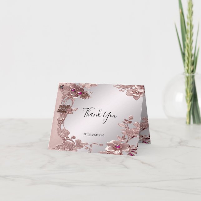 Tarjeta de agradecimiento a Ornate Floral Rosa (Anverso)