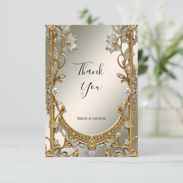 Tarjeta de agradecimiento a Ornate White Floral Go (Anverso de pie)