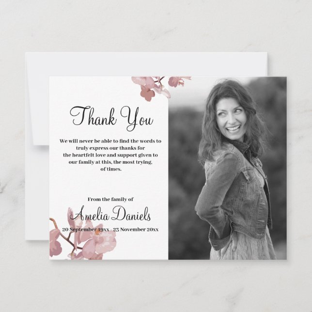 Tarjeta de agradecimiento a Orquídea Rosa en Memor (Anverso)