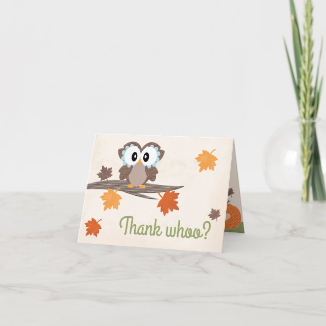 Tarjeta de agradecimiento a Owl Pumpkin Baby Showe (Anverso)