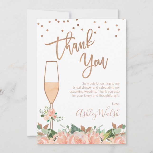 Tarjeta de agradecimiento a Peach Floral Bridal Sh (Anverso)