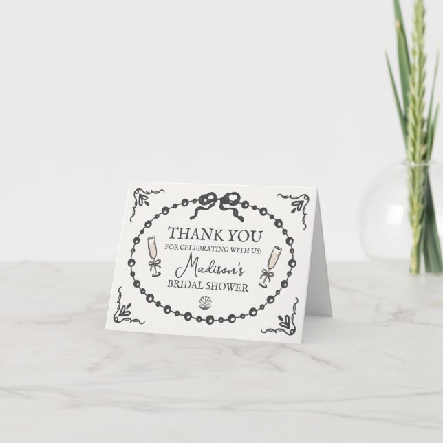 Tarjeta de agradecimiento a Pearls & Prosecco Bow  (Anverso)