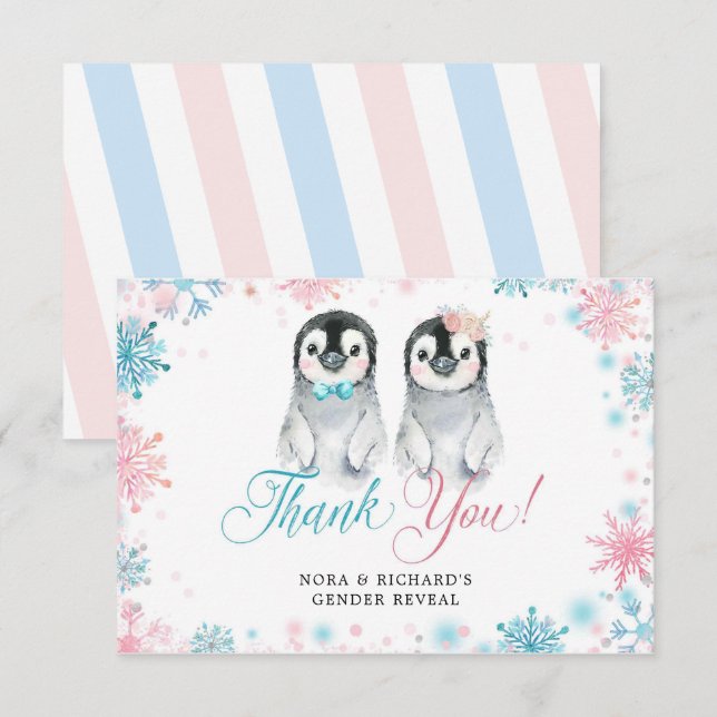 Tarjeta de agradecimiento a Penguin Winter Gender  (Anverso / Reverso)