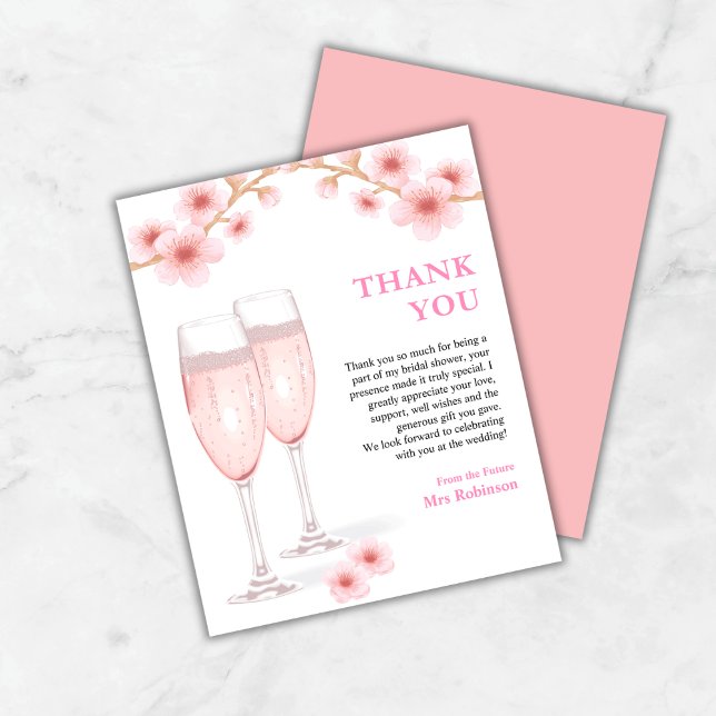 Tarjeta de agradecimiento a Petals y Prosecco Brid (Budget Petals & Prosecco Bridal Shower Thank You Card  )